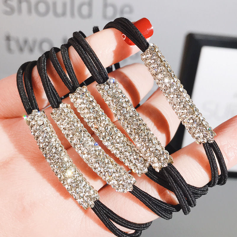 Wholesale High Elastic Head Rope for Women's Super Flash Rhinestone Hair Ring Hair Rope
